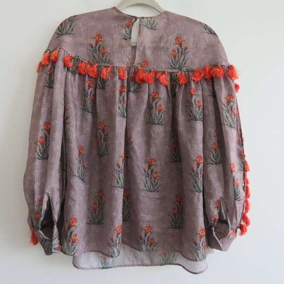 SACHIN + BABI Acacia Floral Tasseled Sheer Boho Blouse - Size S - Picture 11 of 15